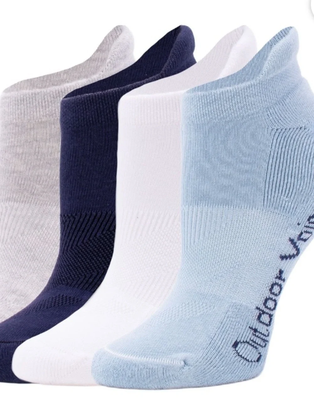 Outdoor Voices Tab Back No Show Women's Sock 4-Pack - Lt Blue, White, Gray, Navy